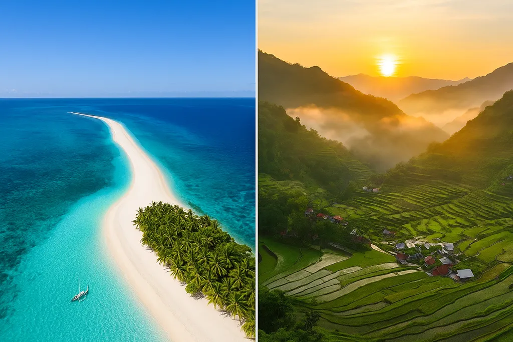 Hidden Philippines sandbar adventure in Kalanggaman Island and a Sunrise over the rice terraces of Batad in Ifugao.