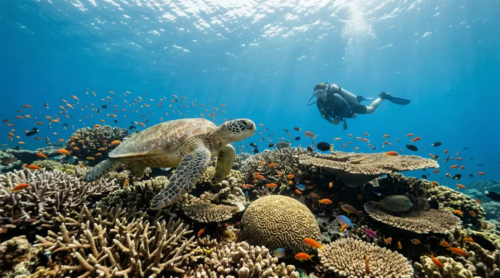 Apo Island reef coral garden sea turtle green turtle diving Negros Oriental Philippines