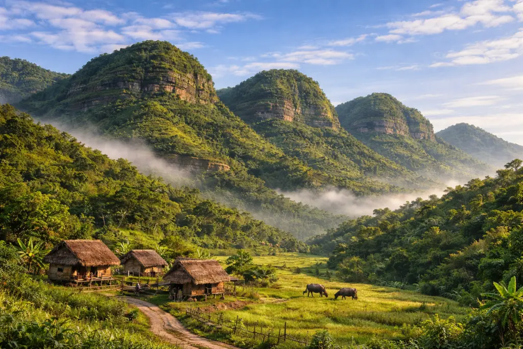 Negros Island karst limestone hills green interior Mabinay Negros Oriental Philippines