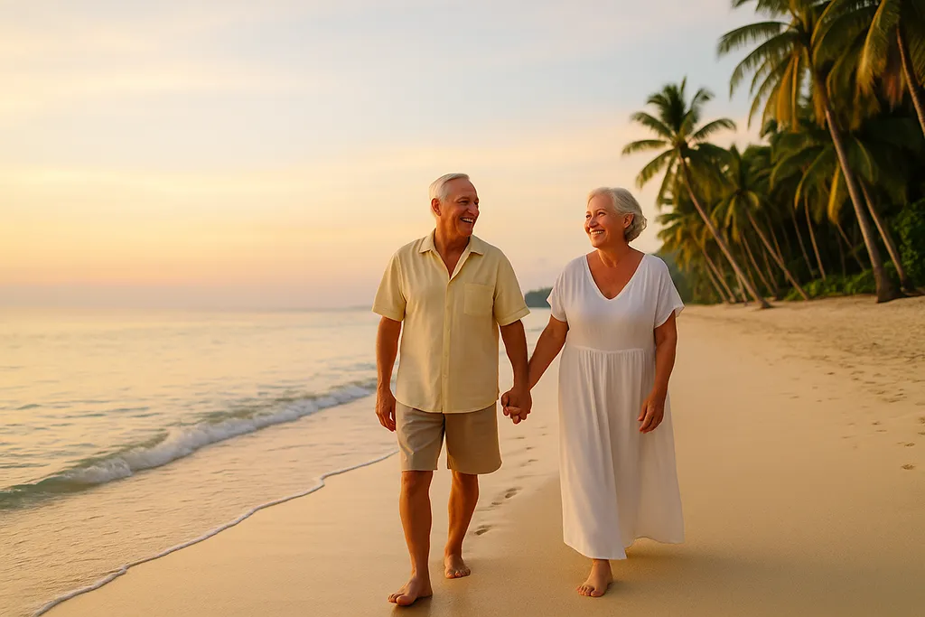 Retired couple enjoying beach sunset in the Philippines