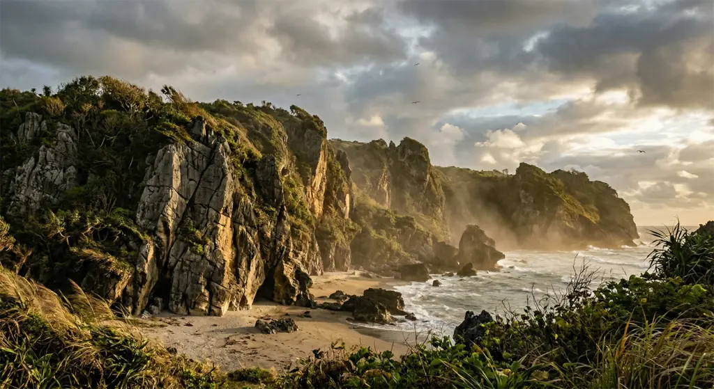 Rugged untouched coastline of Samar Island Philippines showing wild natural beauty