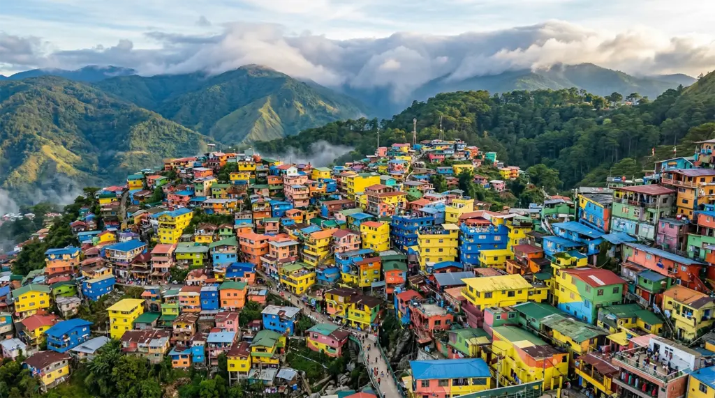 Baguio City surrounded by pine trees and the Cordillera mountains, Luzon Philippines